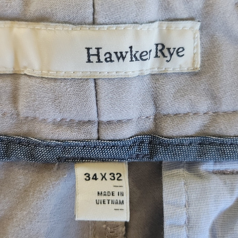 Hawker Rye Chino Pants Mens 34x32‎ Grey Slim Fit Stretch Cotton Twill Trousers - Picture 3 of 11